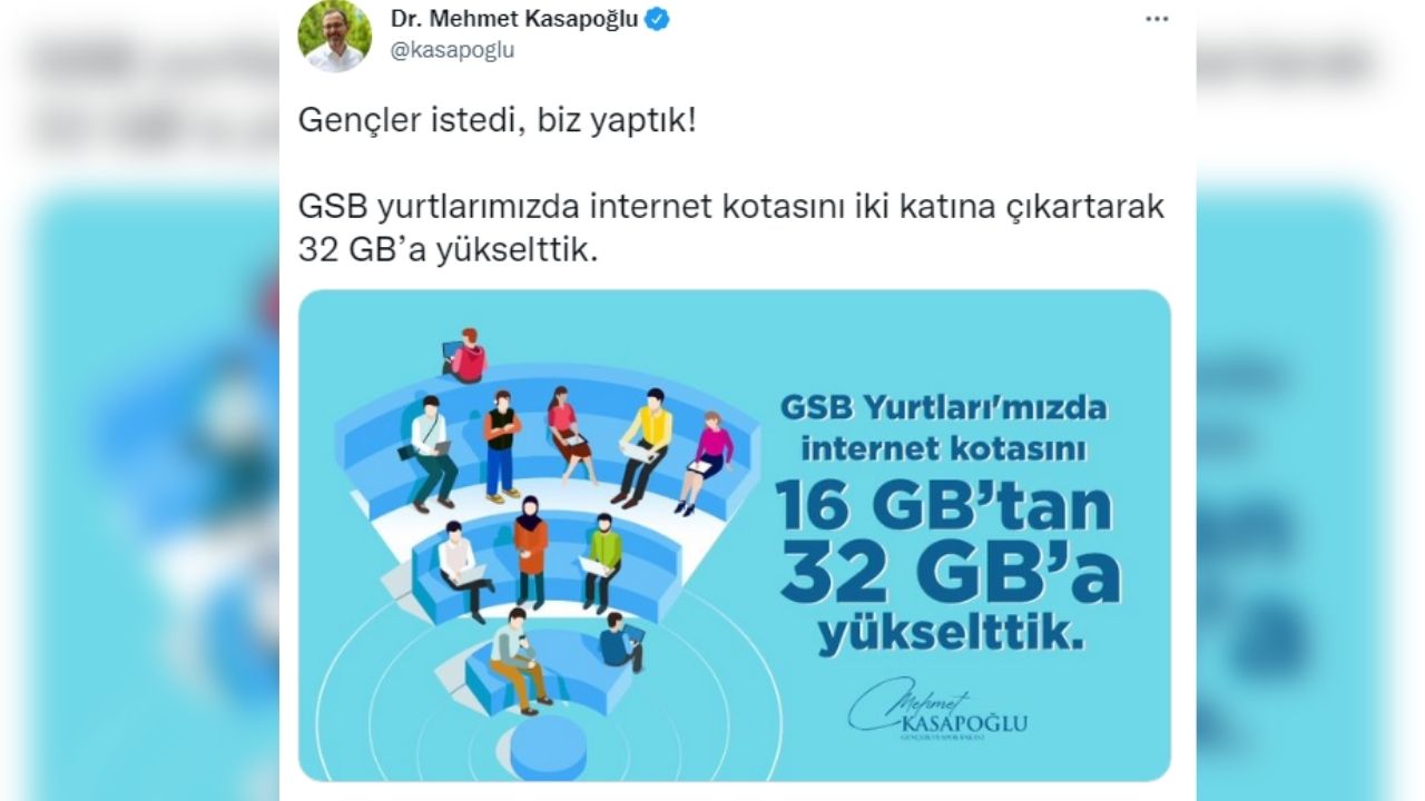 Bakan duyurdu: KYK yurtlarındaki internet kotası iki katına çıktı
